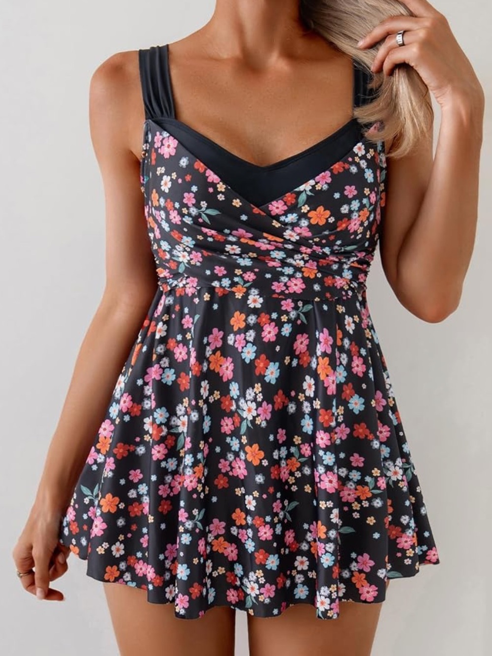 Floral Swim Dress with Pink & Orange Blossoms